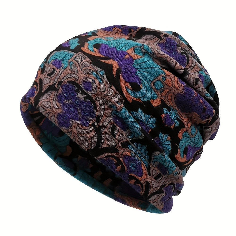 4 Pcs/set Bohemian Floral Print Brimless Beanie For Women - Autumn And Winter Warm Elastic Chemotherapy Cap, Lightweight Multi Functional Headscarf - Multi Functional Neck Cover